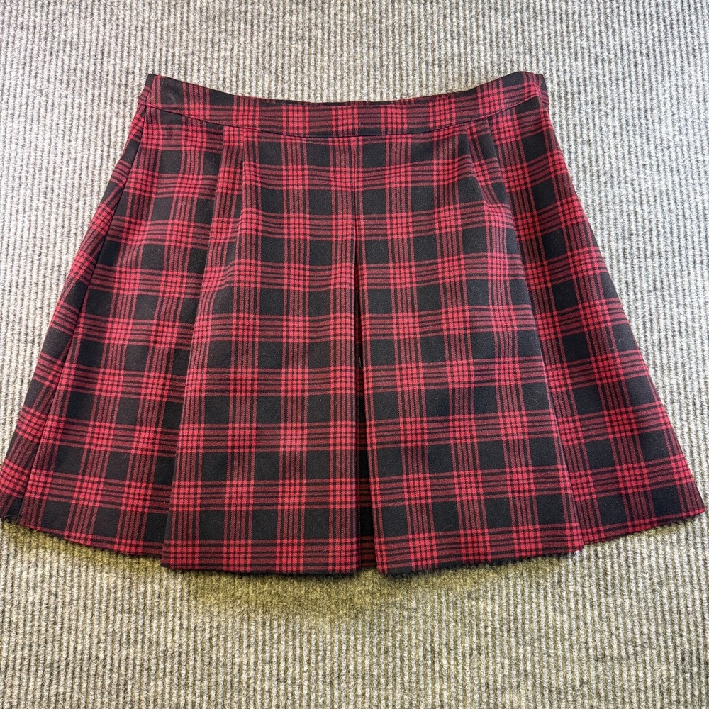 H&M Womens‎ Size 12 Red Black Plaid Skater Skirt Pleated A-Line Mini